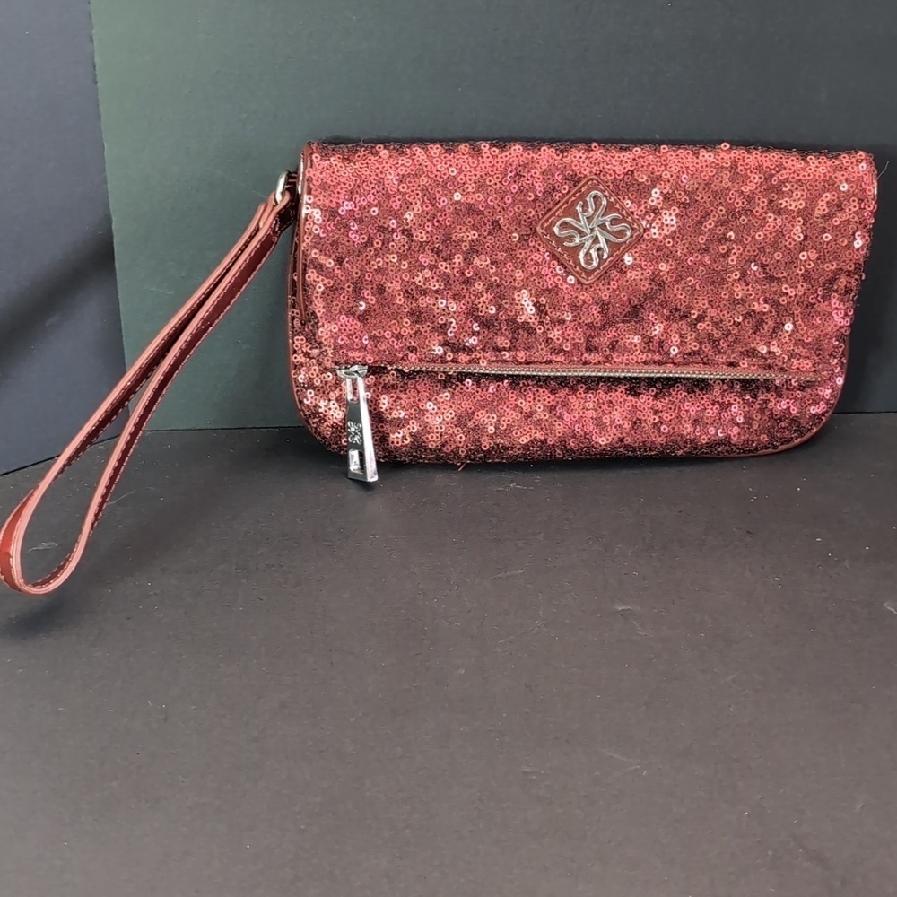 Simply Vera Wang Maroon Sequin Wristlet .